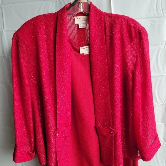Tradition Petite Mother-of-the-Bride Two-piece  Red Glittery Dress Size 12 - Picture 6 of 16